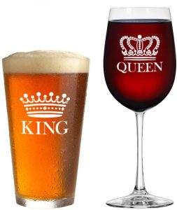 King Beer Queen Wine Glass Set of 2